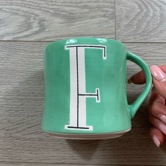 Anthropologie Mug - Monogrammed Initial Letter F - Mint Green & White - Picture 2 of 7